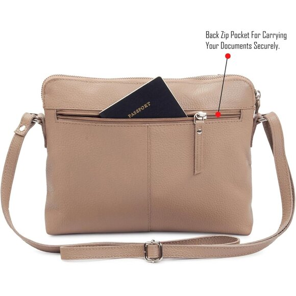 Women Taupe Imported Leather Polyester Crossbody Sling Shoulder Crossover Bag - Picture 5 of 6